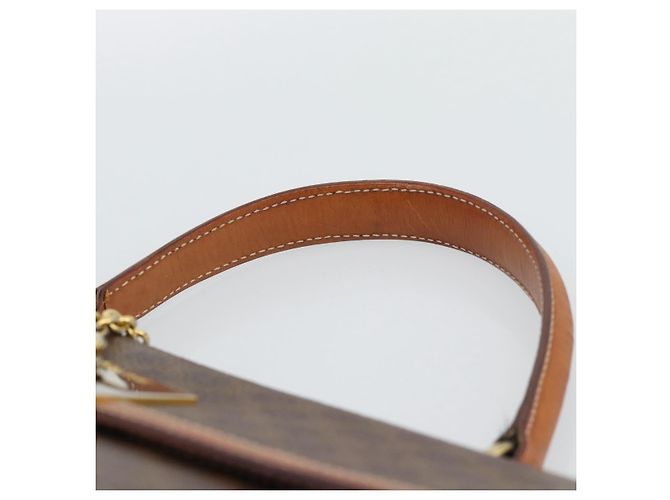 Céline Borsa CELINE Macadam Canvas PVC Pelle Marrone Oro Auth mr2642 D'oro - vista 14