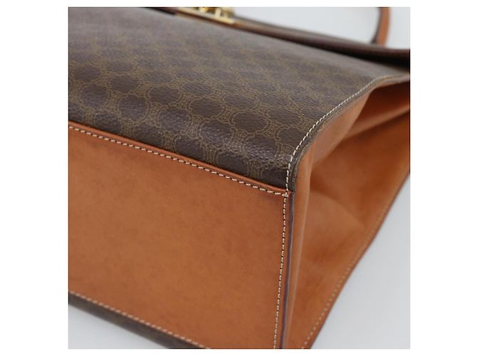 Céline Borsa CELINE Macadam Canvas PVC Pelle Marrone Oro Auth mr2642 D'oro - vista 15