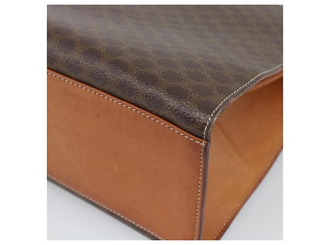 Céline Borsa CELINE Macadam Canvas PVC Pelle Marrone Oro Auth mr2642 D'oro - vista 17
