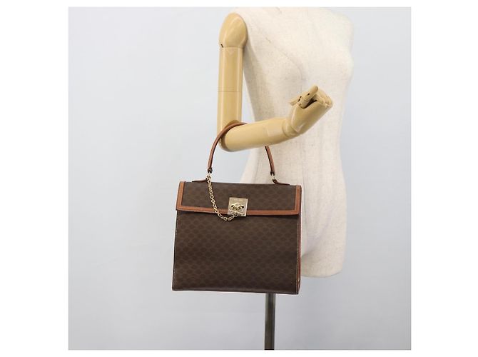 Céline Borsa CELINE Macadam Canvas PVC Pelle Marrone Oro Auth mr2642 D'oro - vista 23
