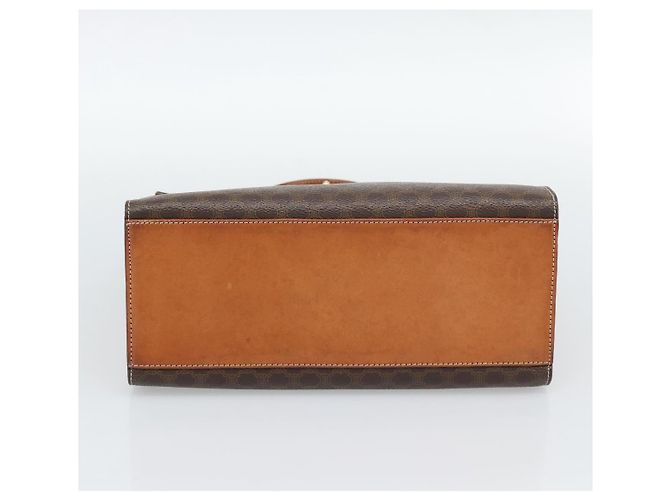 Céline Borsa CELINE Macadam Canvas PVC Pelle Marrone Oro Auth mr2642 D'oro - vista 5