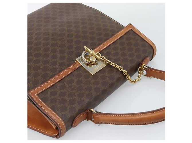 Céline Borsa CELINE Macadam Canvas PVC Pelle Marrone Oro Auth mr2642 D'oro - vista 6