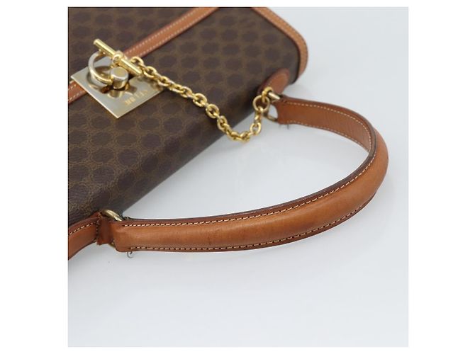 Céline Borsa CELINE Macadam Canvas PVC Pelle Marrone Oro Auth mr2642 D'oro - vista 7