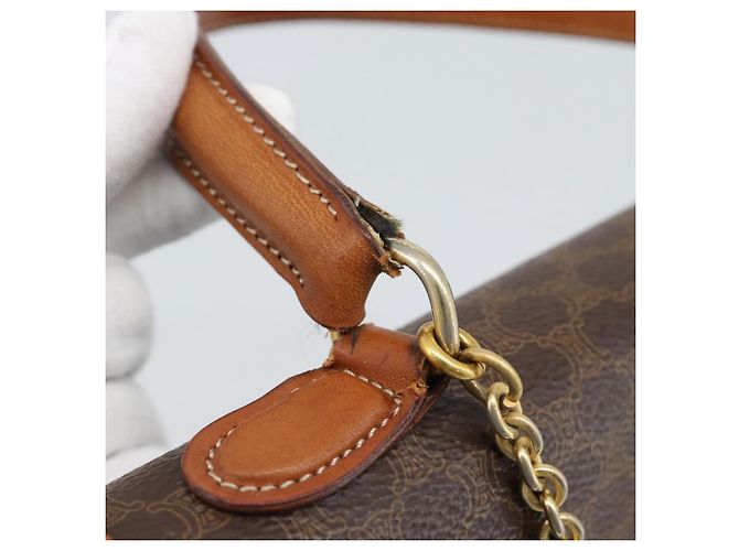 Céline Borsa CELINE Macadam Canvas PVC Pelle Marrone Oro Auth mr2642 D'oro - vista 8