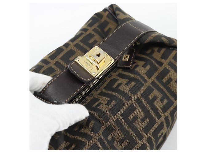 Borsa a Mano FENDI Zucca Canvas Nero Marrone Auth 188089 - vista 6