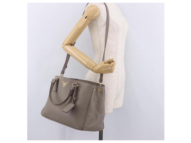 Borsa PRADA Vitterodino in pelle 2way Grigio Oro Auth BA13937V Marrone D'oro - vista 32