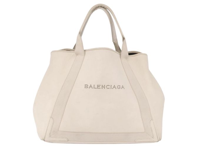 BALENCIAGA Borsa Cabas M Navy in Pelle Bianco Argento 339936 Auth hk3892 - vista 13