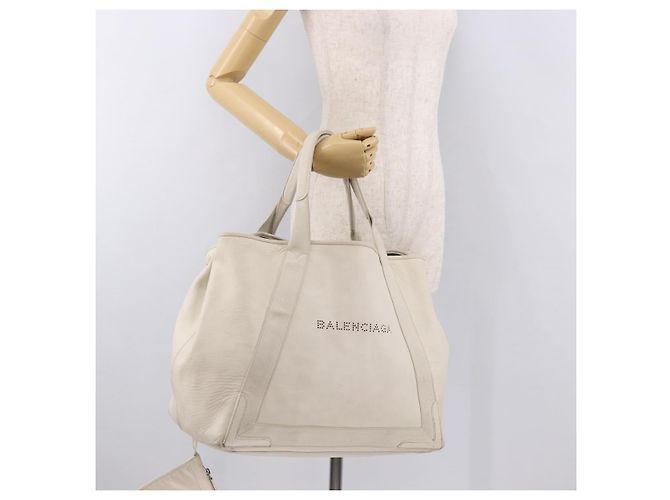 BALENCIAGA Borsa Cabas M Navy in Pelle Bianco Argento 339936 Auth hk3892 - vista 23