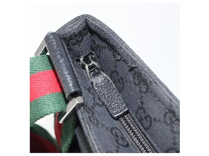 Borsa a tracolla GUCCI GG Canvas Web Sherry Line Nera Argento 256100 Auth 190463A Nero - vista 10