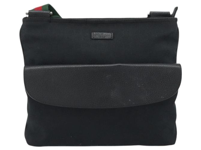 Borsa a tracolla GUCCI GG Canvas Web Sherry Line Nera Argento 256100 Auth 190463A Nero - vista 13