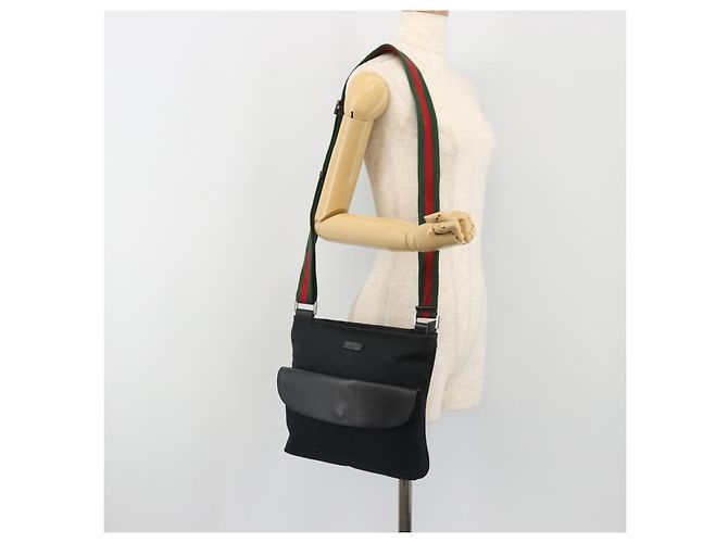Borsa a tracolla GUCCI GG Canvas Web Sherry Line Nera Argento 256100 Auth 190463A Nero - vista 25