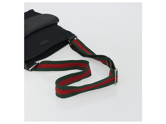 Borsa a tracolla GUCCI GG Canvas Web Sherry Line Nera Argento 256100 Auth 190463A Nero - vista 7