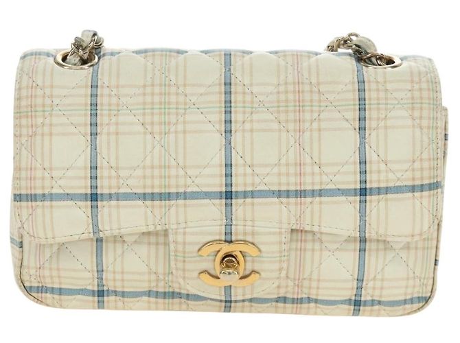CHANEL Matelasse 20 Chain Shoulder Bag Leather White Gold CC Auth 190689SAM Bianco D'oro - vista 13