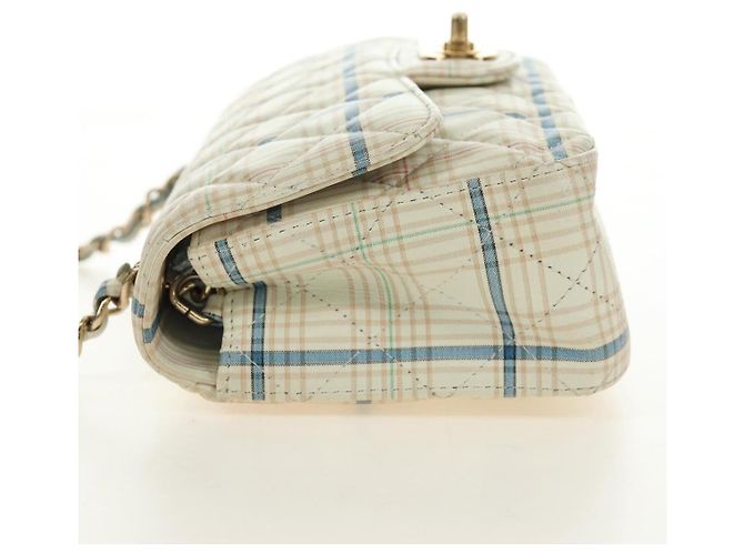 CHANEL Matelasse 20 Chain Shoulder Bag Leather White Gold CC Auth 190689SAM Bianco D'oro - vista 3