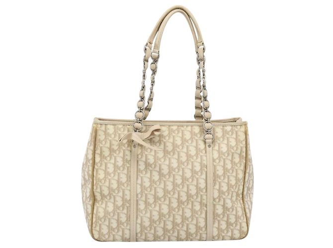 Borsa a tracolla Christian Dior Trotter Canvas Romantic Chain PVC Avorio Auth 190613 Argento Crudo - vista 13