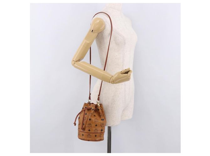 Borsa a Spalla MCM Vicetos Logogram PVC Pelle Marrone Oro Auth hk3898 D'oro - vista 20