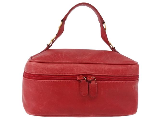 Pochette cosmetica GUCCI Horsebit in pelle rossa e oro Auth 191565 - vista 13