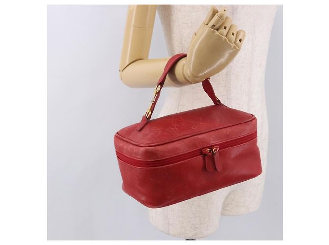 Pochette cosmetica GUCCI Horsebit in pelle rossa e oro Auth 191565 - vista 21