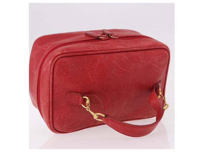 Pochette cosmetica GUCCI Horsebit in pelle rossa e oro Auth 191565 - vista 6