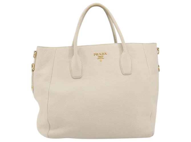 Borsa PRADA Vittero Dino Leather 2way White Gold Auth 190508A Bianco D'oro - vista 13