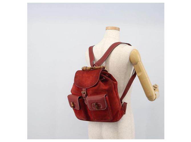 Zaino GUCCI Bamboo Scamoso Rosso Oro 003 2058 0016 Auth 191533 - vista 26