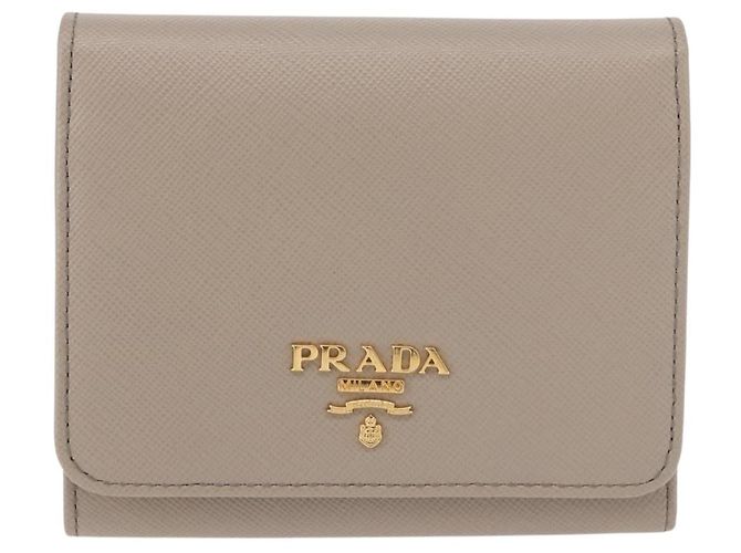 Saffiano Portafoglio compatto PRADA in pelle Safiano grigio e oro Auth 191383V Marrone D'oro - vista 13
