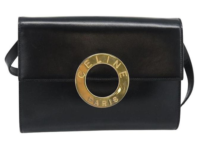 Céline Borsa a Spalla CELINE Circle in Pelle Nera con Dettagli Oro Autentica 190717A Nero D'oro - vista 13