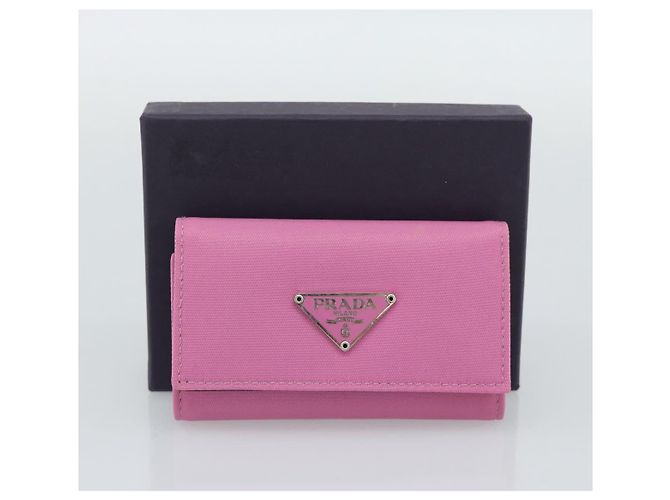PRADA Key Case Nylon Pink Silver Auth 189428A Silvery - view 12