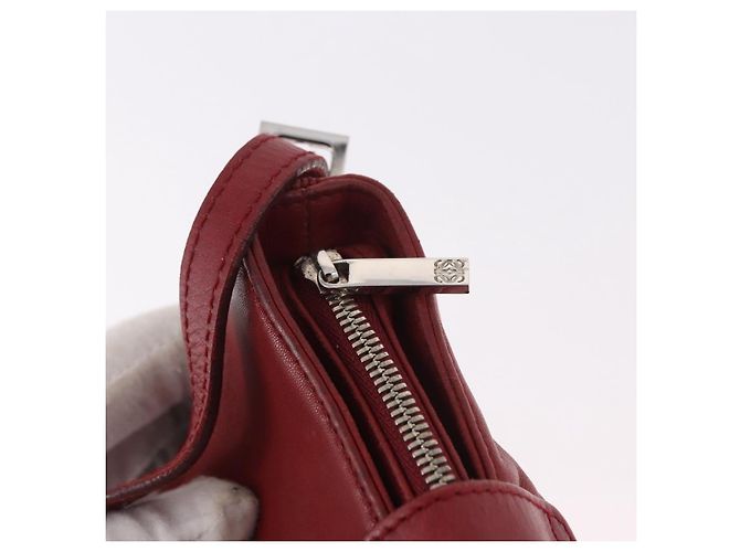 LOEWE Accessory Pouch Leather Red Silver Auth 191357 Silvery - view 10