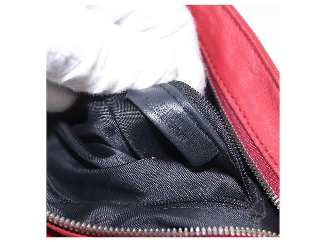 LOEWE Accessory Pouch Leather Red Silver Auth 191357 Silvery - view 12