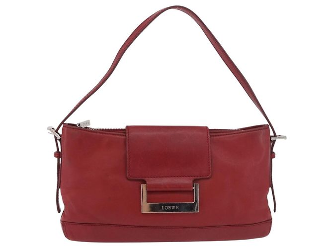 LOEWE Accessory Pouch Leather Red Silver Auth 191357 Silvery - view 13