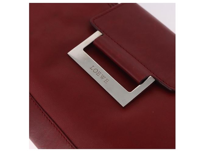 LOEWE Accessory Pouch Leather Red Silver Auth 191357 Silvery - view 17