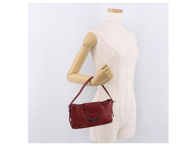 LOEWE Accessory Pouch Leather Red Silver Auth 191357 Silvery - view 24