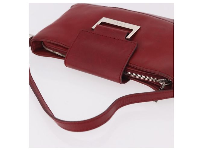 LOEWE Accessory Pouch Leather Red Silver Auth 191357 Silvery - view 6