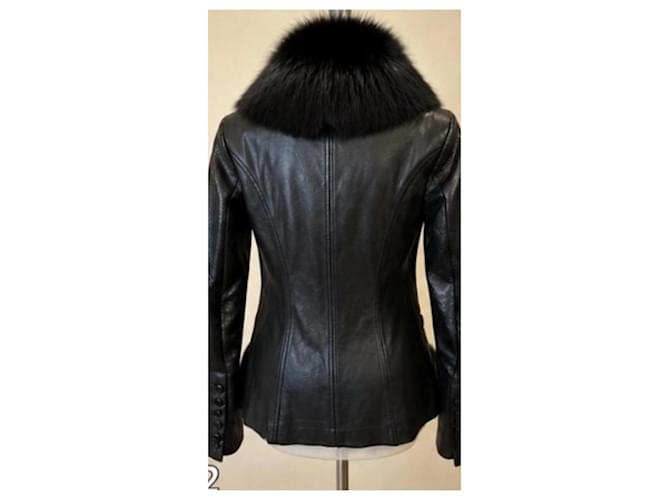 Barbara Bui Black Leather Python Fox Fur Jacket - view 2