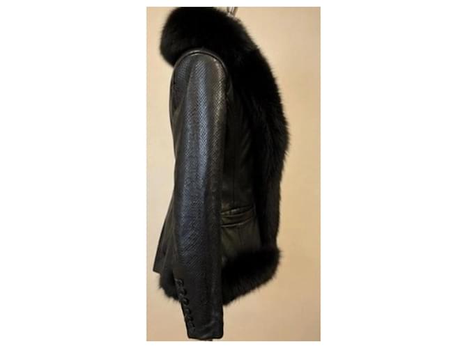 Barbara Bui Black Leather Python Fox Fur Jacket - view 3