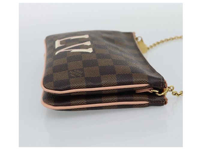 LOUIS VUITTON Pochette Double Zip Damier Ebene Shoulder Bag N60254 Auth ka5157 - vista 4