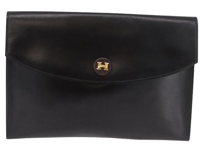 Hermès Clutch HERMES Pochetto Rio in pelle nera e oro Auth 190962M Nero D'oro - vista 13