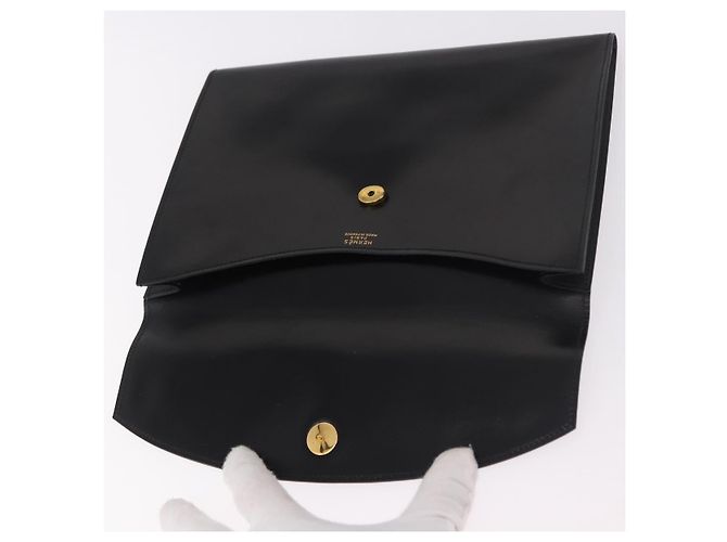 Hermès Clutch HERMES Pochetto Rio in pelle nera e oro Auth 190962M Nero D'oro - vista 9