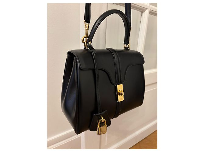 Borsa 16 Medium Céline Nera in Vitello Satinato Nero - vista 6