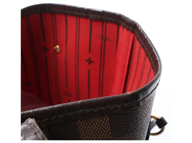 Borsa a Spalla Louis Vuitton Neverfull MM Damier Ebene Marrone N51105 Rosso - vista 10