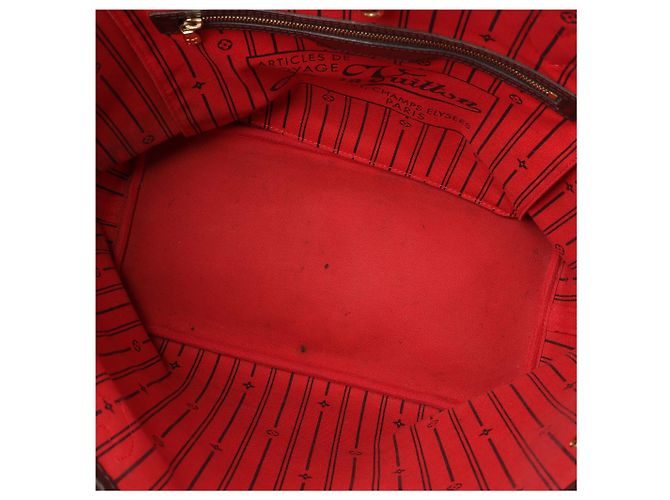 Borsa a Spalla Louis Vuitton Neverfull MM Damier Ebene Marrone N51105 Rosso - vista 13