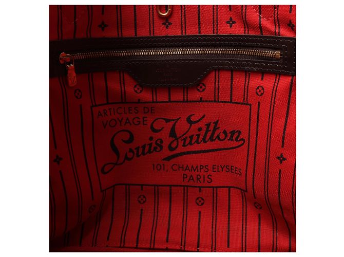 Borsa a Spalla Louis Vuitton Neverfull MM Damier Ebene Marrone N51105 Rosso - vista 14