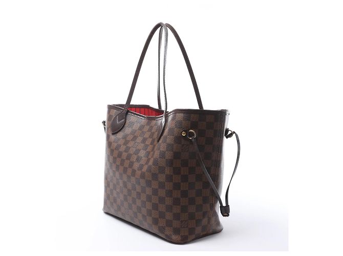 Borsa a Spalla Louis Vuitton Neverfull MM Damier Ebene Marrone N51105 Rosso - vista 2