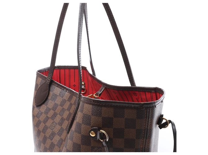Borsa a Spalla Louis Vuitton Neverfull MM Damier Ebene Marrone N51105 Rosso - vista 3