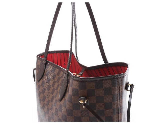 Borsa a Spalla Louis Vuitton Neverfull MM Damier Ebene Marrone N51105 Rosso - vista 5
