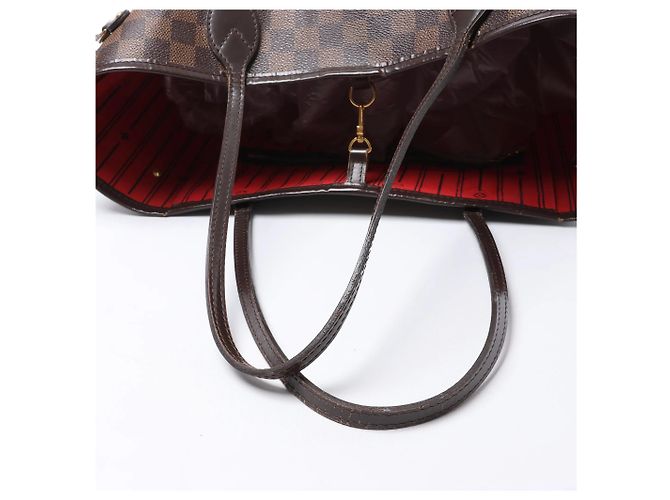 Borsa a Spalla Louis Vuitton Neverfull MM Damier Ebene Marrone N51105 Rosso - vista 6
