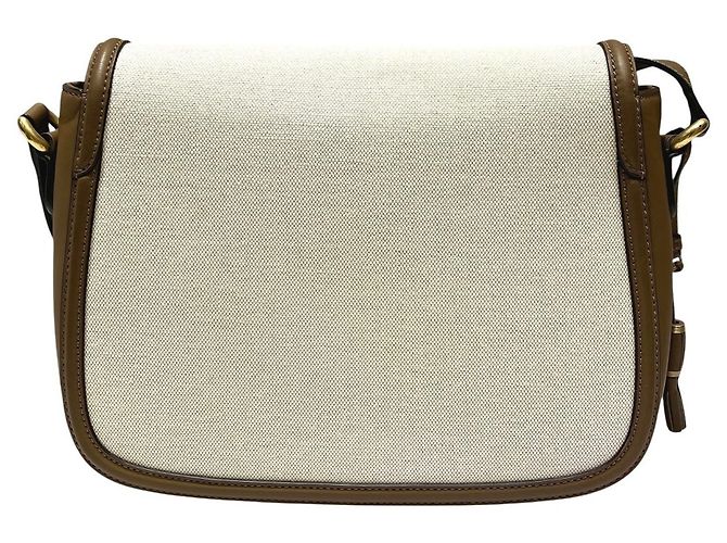 Borsa a Spalla Gucci Derby in Tela e Pelle Crudo Cammello - vista 2