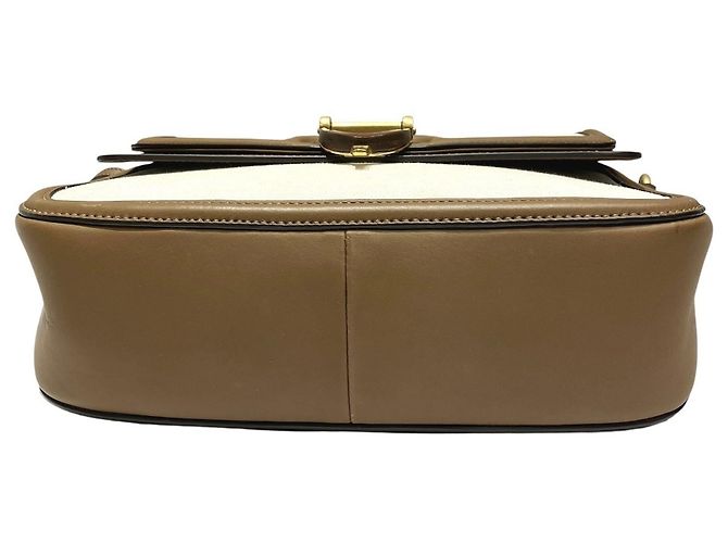 Borsa a Spalla Gucci Derby in Tela e Pelle Crudo Cammello - vista 3