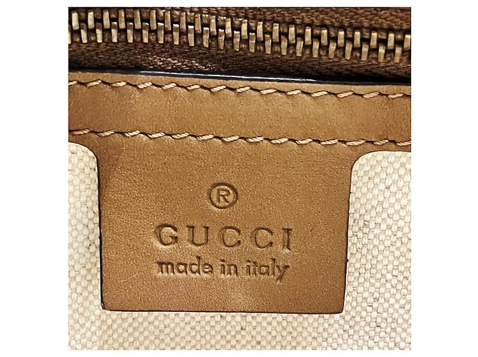 Borsa a Spalla Gucci Derby in Tela e Pelle Crudo Cammello - vista 4